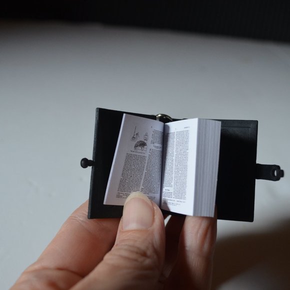 Key Chain Miniature Book Holy Bible with Text Readable Golden 1.75x1.25x0.25' - Picture 10 of 10